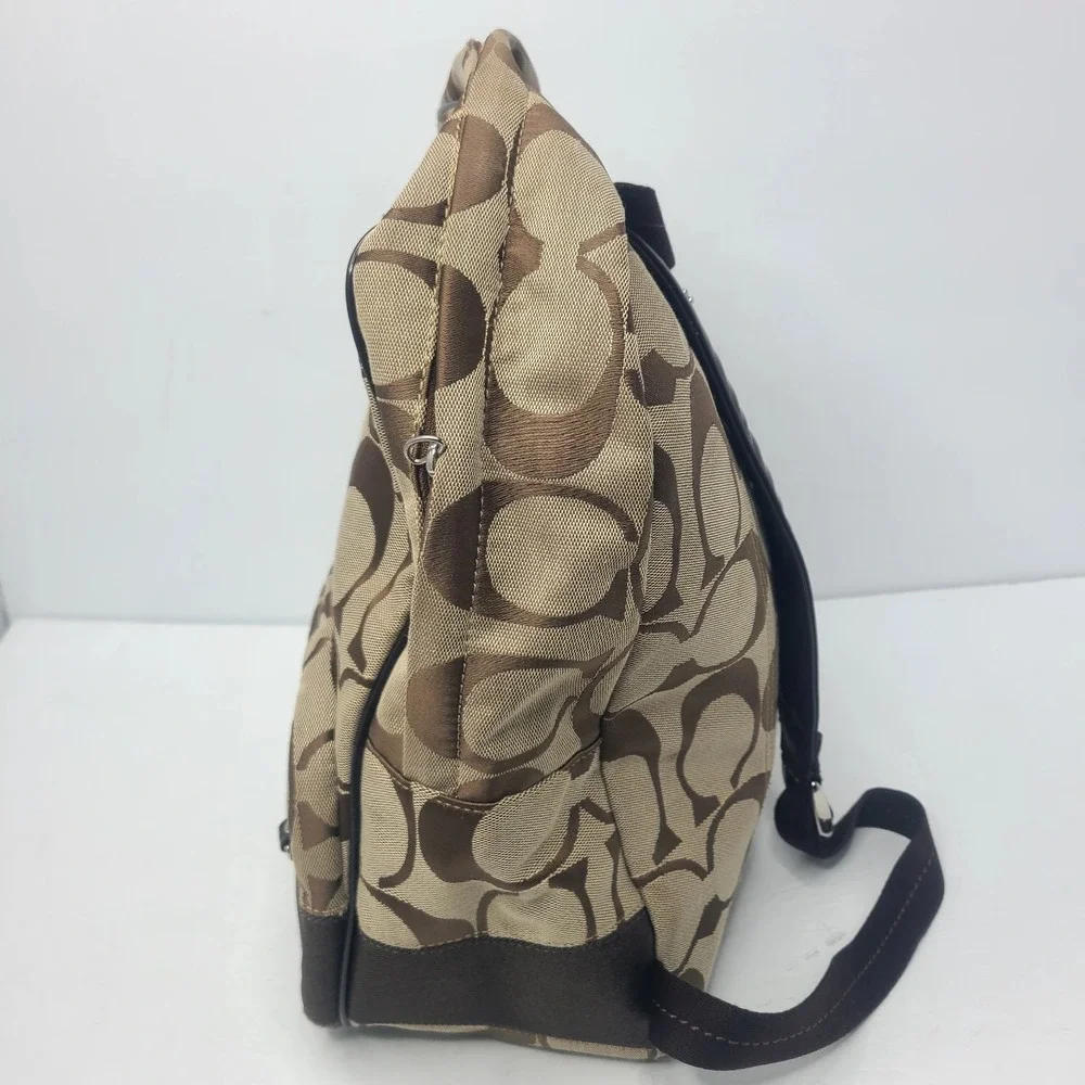 Coach Signature Logo Jaqaurd Fabric Tan And Brown‎ Stripe Backpack